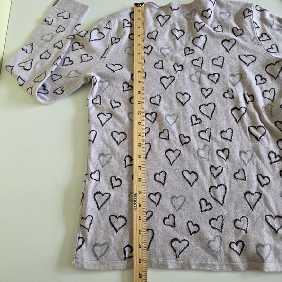 Olsen Sweater Womens US 8 Lavender Heart Shapes AOP LS V Neck Cotton Boho Casual - Picture 8 of 16